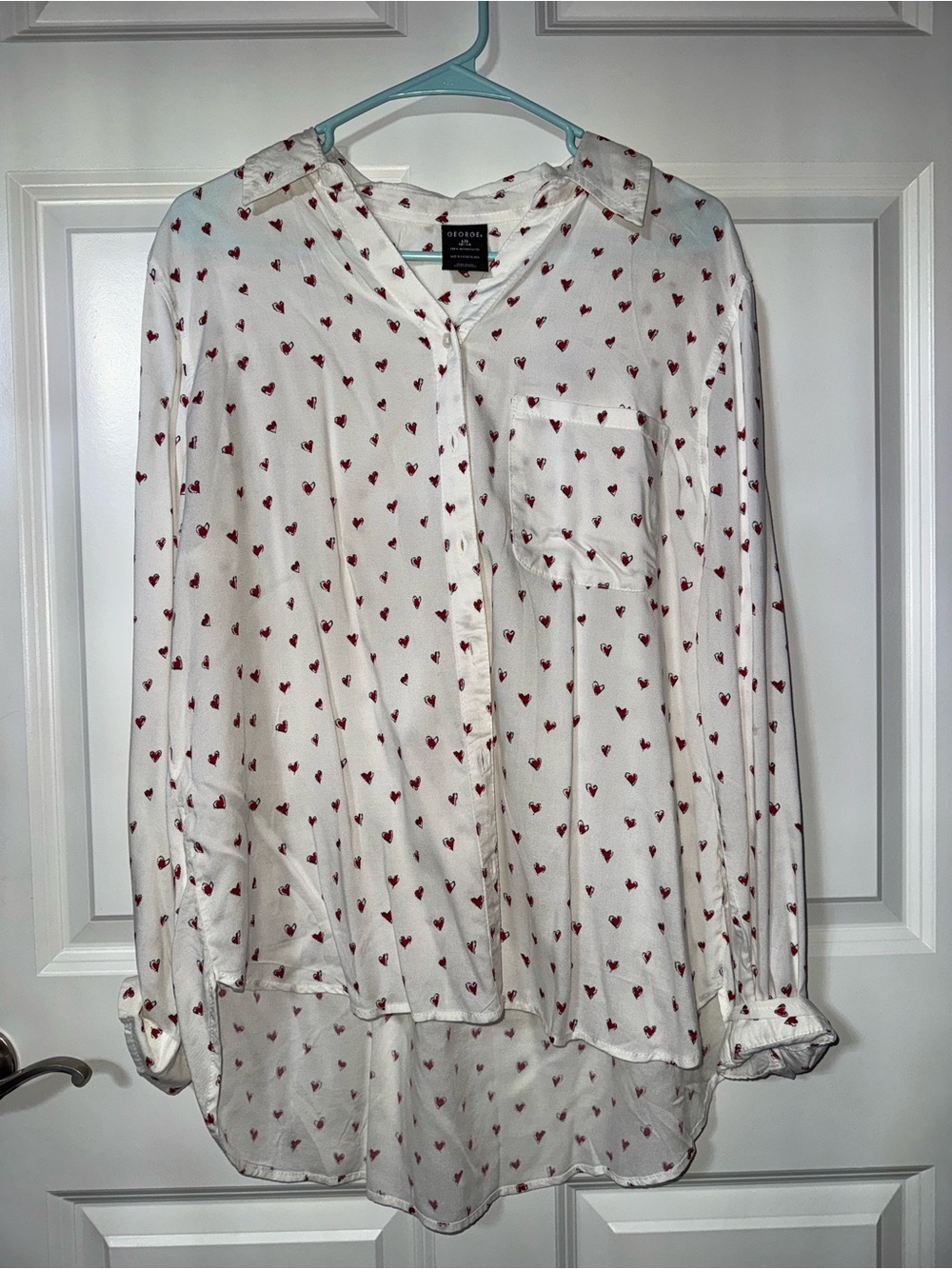George White Blouse with Red Heart Print Valentine L
